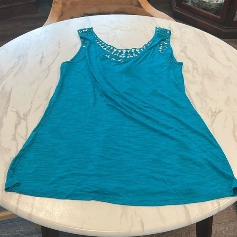 Cable & Gauge Crochet Tank - Deep Aqua